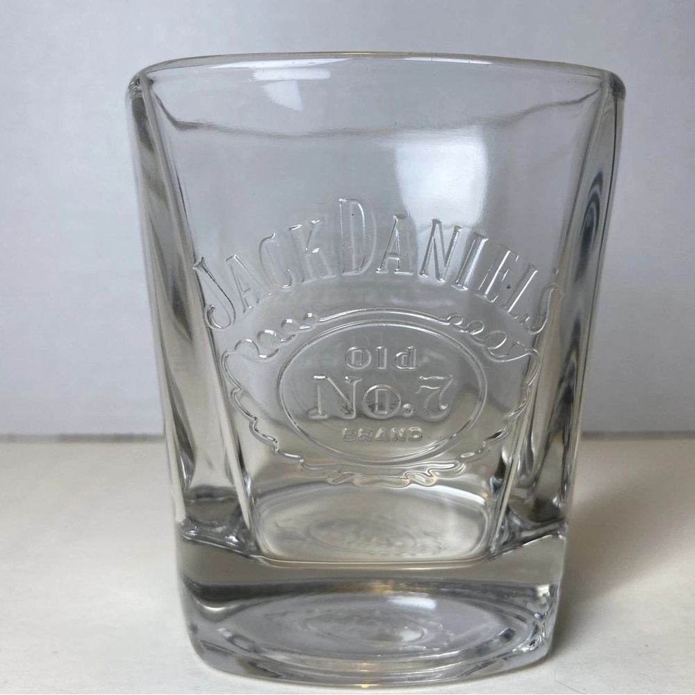Jack Daniels Old No 7 Whiskey Glasses Set of 2 Clear Embossed Square Barware‎